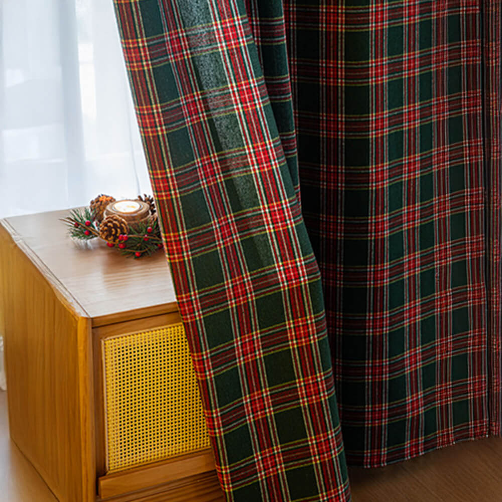 Cortinas de semi-blackout decorativas clásicas de navidad a cuadros clásicos