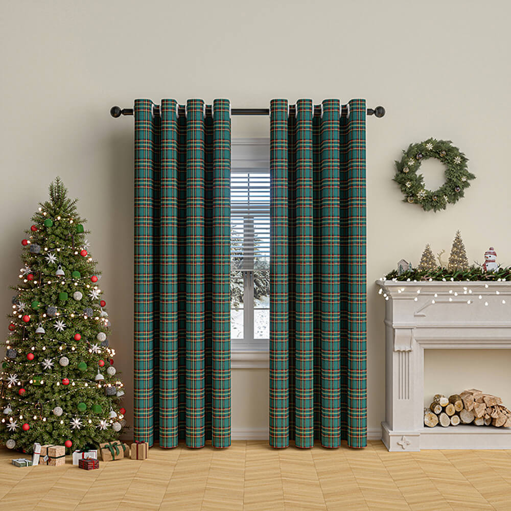 Cortinas de semi-blackout decorativas clásicas de navidad a cuadros clásicos