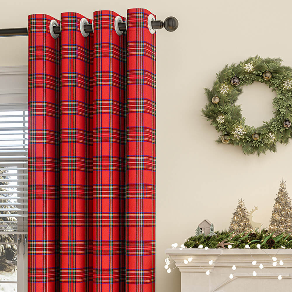 Cortinas de semi-blackout decorativas clásicas de navidad a cuadros clásicos