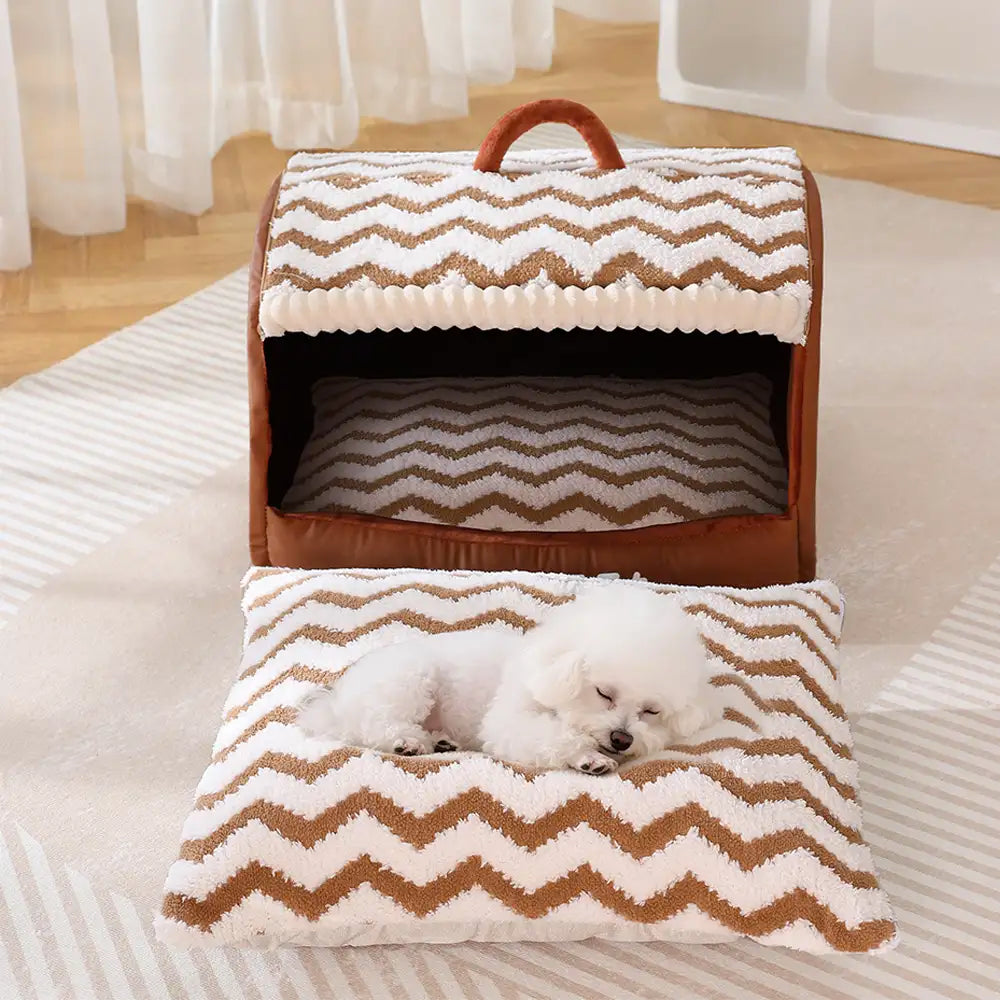 Cozy Cabin Portable Semi-Enclosed Dog Bed with Roof Warming And Durable