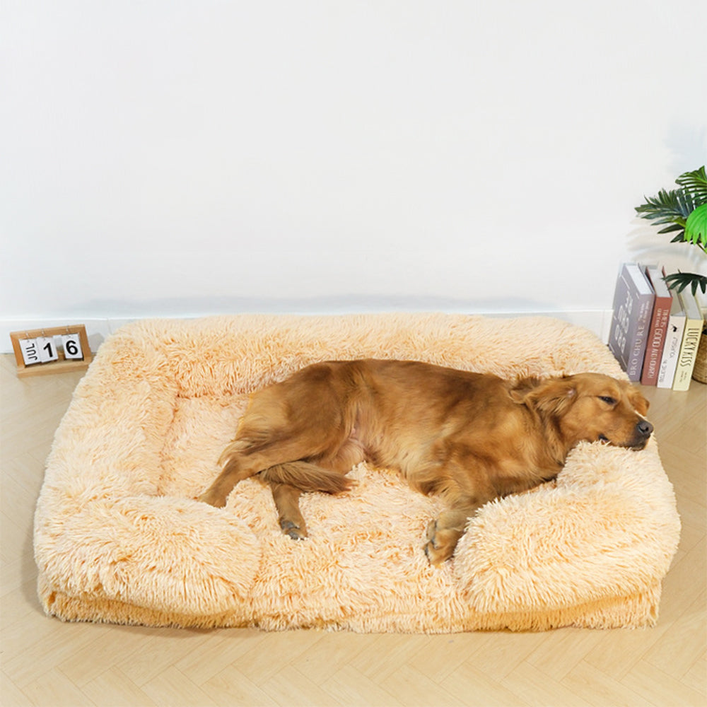 Langes Plüschbett – quadratisches, umlaufendes Hundebett für tiefen Schlaf