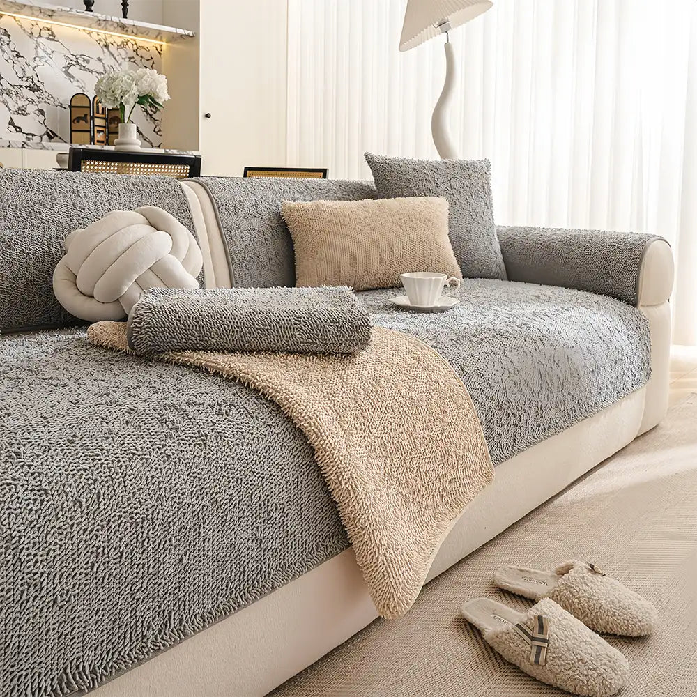 Luxury Long Plush Chenille All-Season Soft And Non-Slip Couch Cover For Muddy Paws