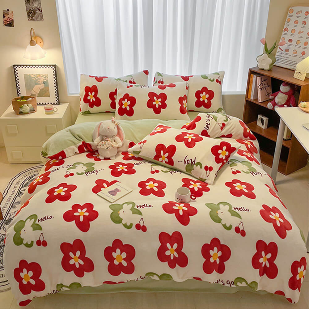 Fashion Floral Stampa latte in velluto Comfort Anti-static Shet