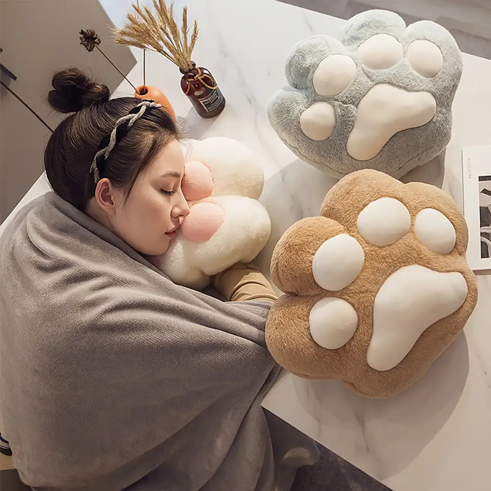 Almohada multifuncional con forma de pata de gato & Juego de mantas de felpa cortas y suaves