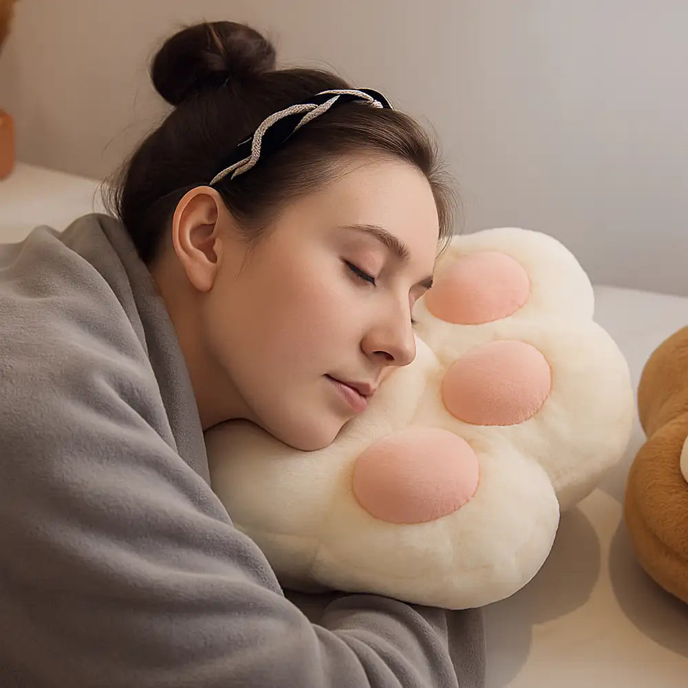 Almohada multifuncional con forma de pata de gato & Juego de mantas de felpa cortas y suaves