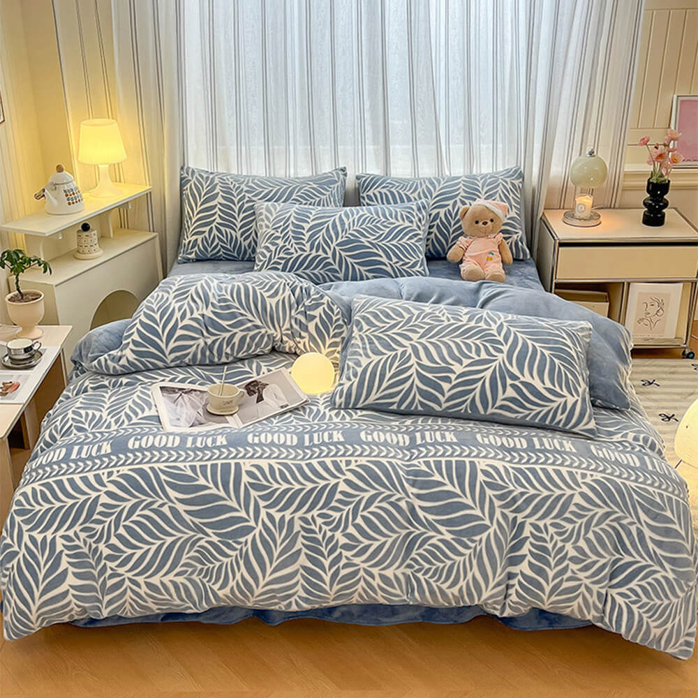Ensemble de draps en velours de lait chaud gaufré à feuilles naturelles