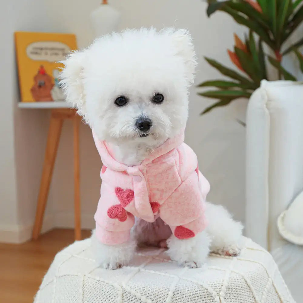 Pink Heart Print Hooded Long-Sleeve Dog Sweatshirt