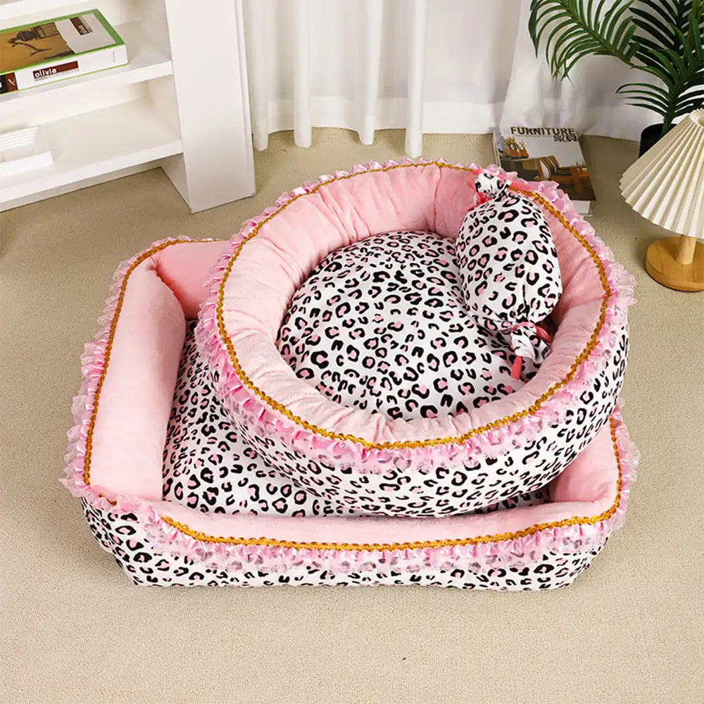 Pink Leopard Print Removable And Washable All-Season Princess Pet Bed