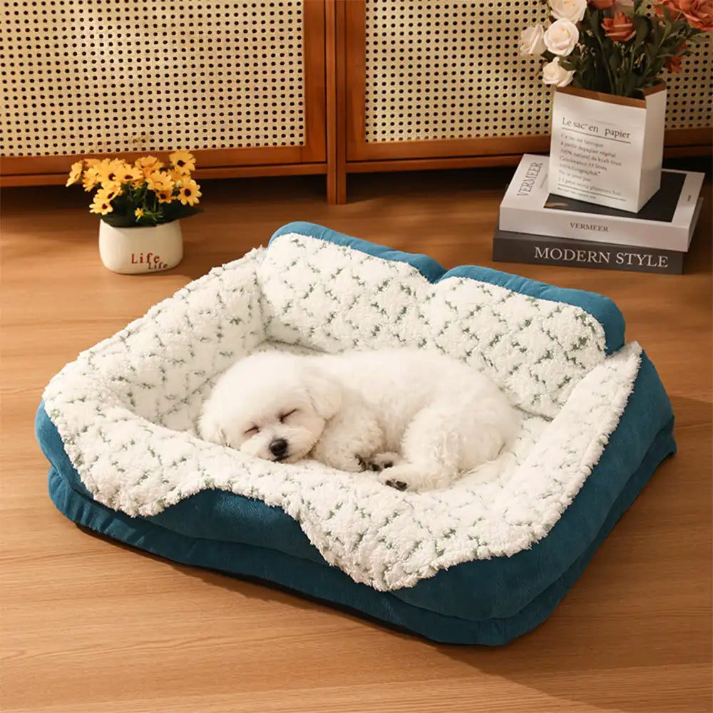 Plush Contrast Jacquard Neck Support Fashion Pet Bed