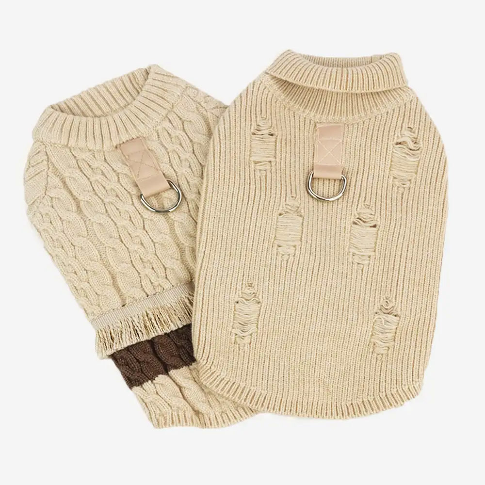 Retro Cable Knit Dachshund And Small To Medium-Sized Dog Sweater