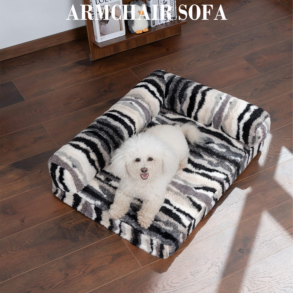 Grand lit orthopédique amovible et lavable pour chien et chat, motif zèbre