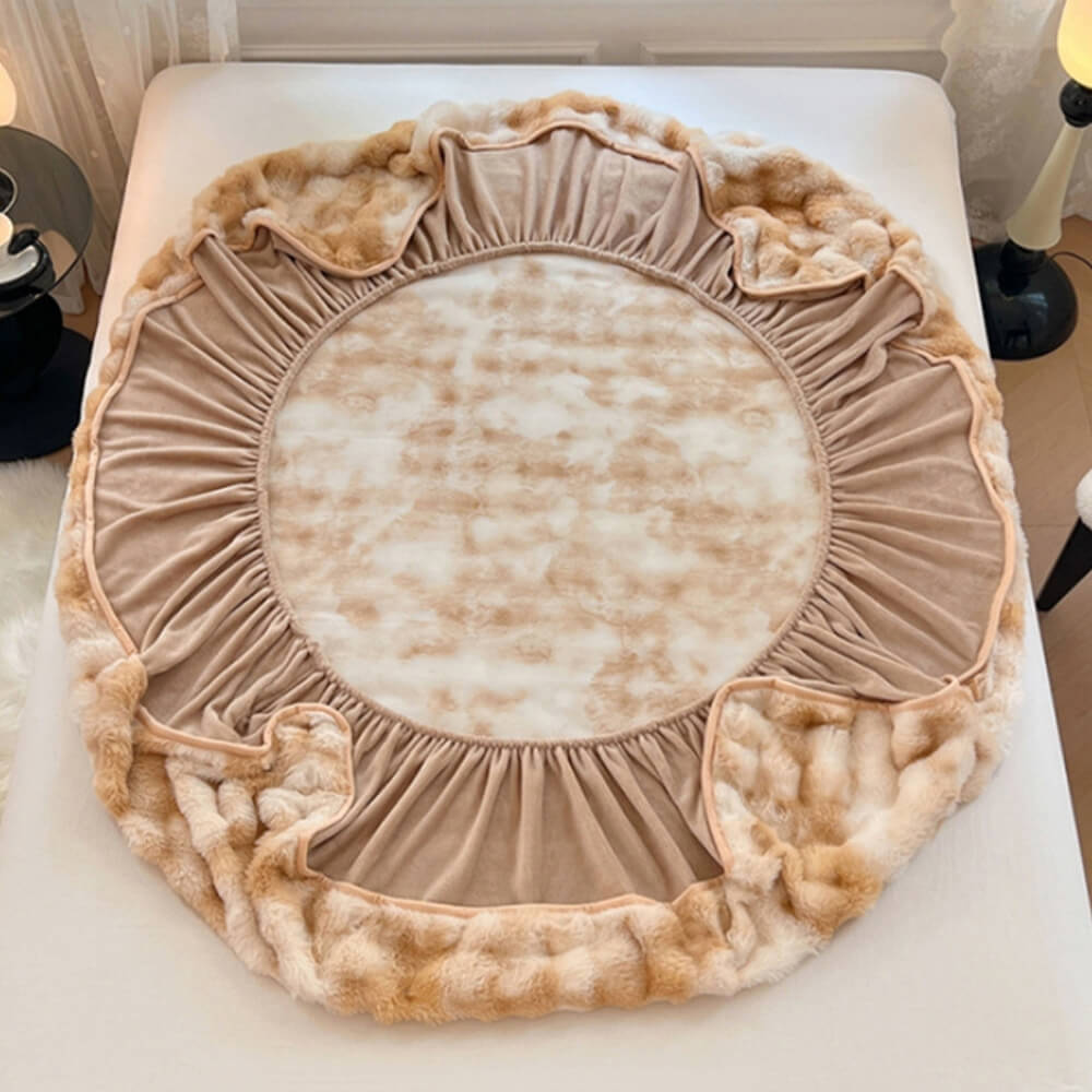 Drap-housse chaud en fausse fourrure de lapin, dégradé de crème, épais, bulle, housse de matelas