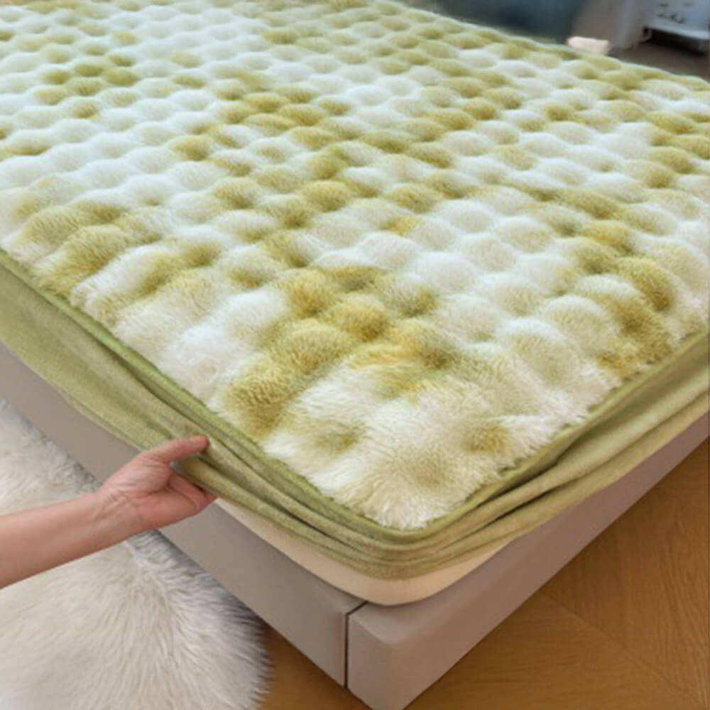 Drap-housse chaud en fausse fourrure de lapin, dégradé de crème, épais, bulle, housse de matelas