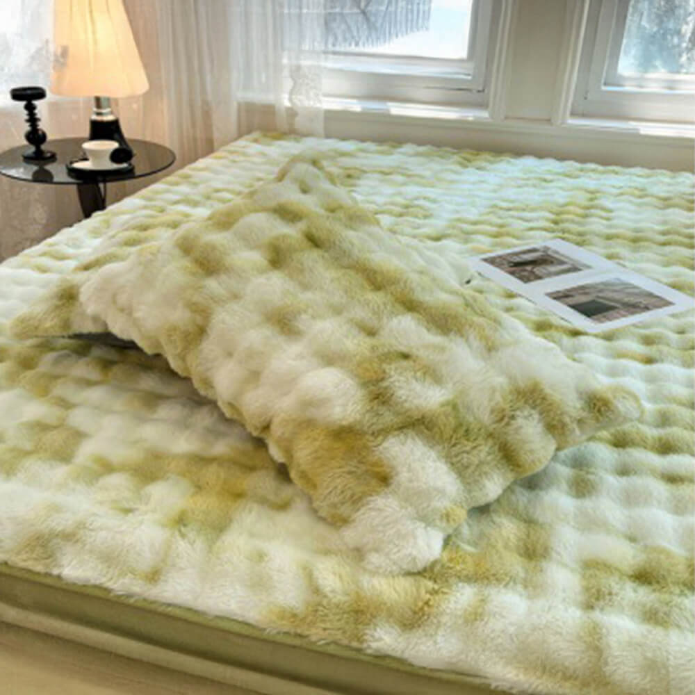 Drap-housse chaud en fausse fourrure de lapin, dégradé de crème, épais, bulle, housse de matelas