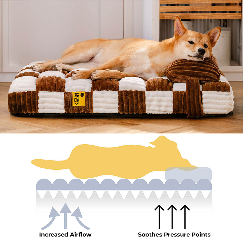 Lit pour chien de soutien orthopédique en échiquier en peluche fait à la main avec oreiller