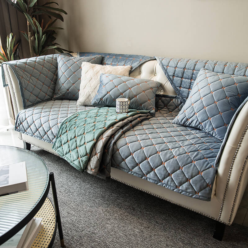 Copertina di divano non slip di velluto trapuntato di lusso