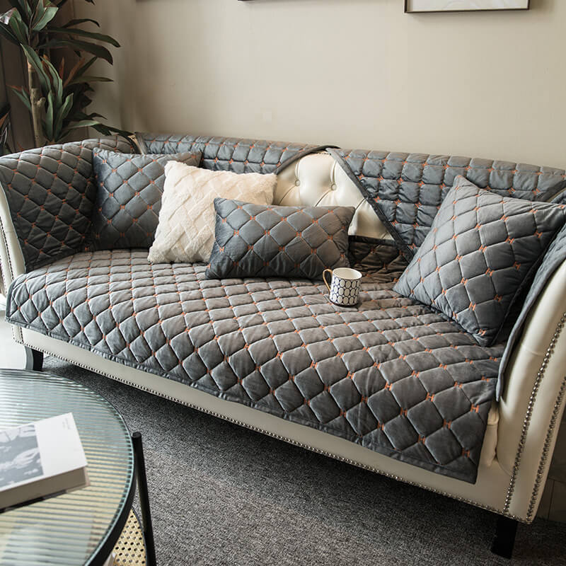 Copertina di divano non slip di velluto trapuntato di lusso