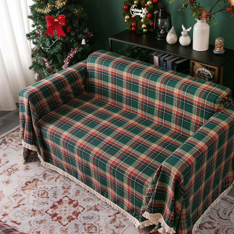 Copertina di divano a quadro a quadri di navigazione a quadri natalizi vintage