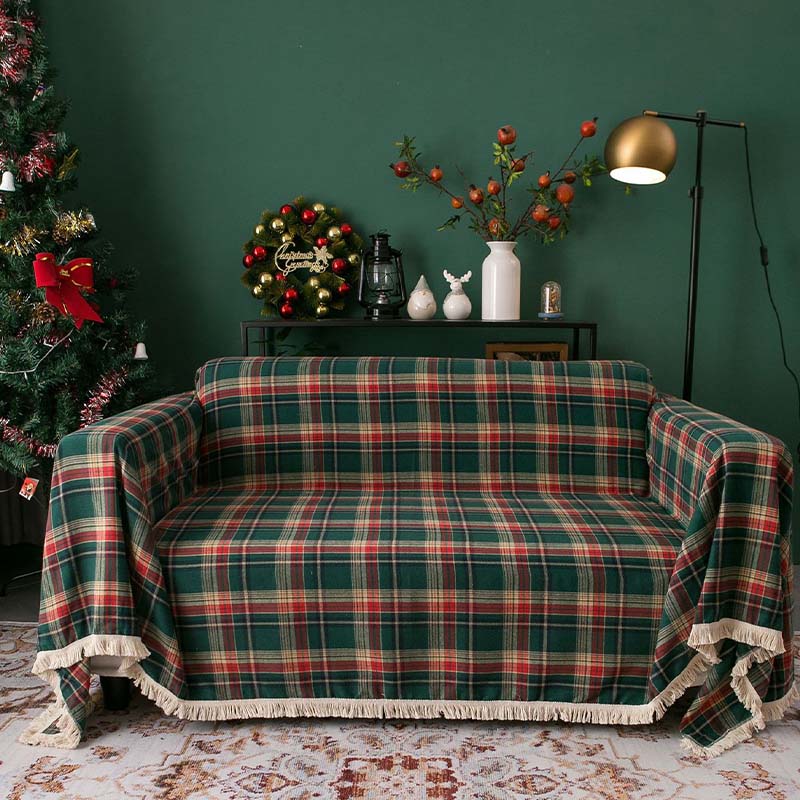 Copertina di divano a quadro a quadri di navigazione a quadri natalizi vintage