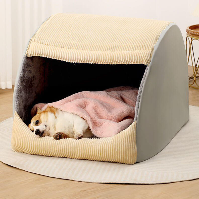 Letto da tenda da cani semi-bernato in flanella calda staccabile