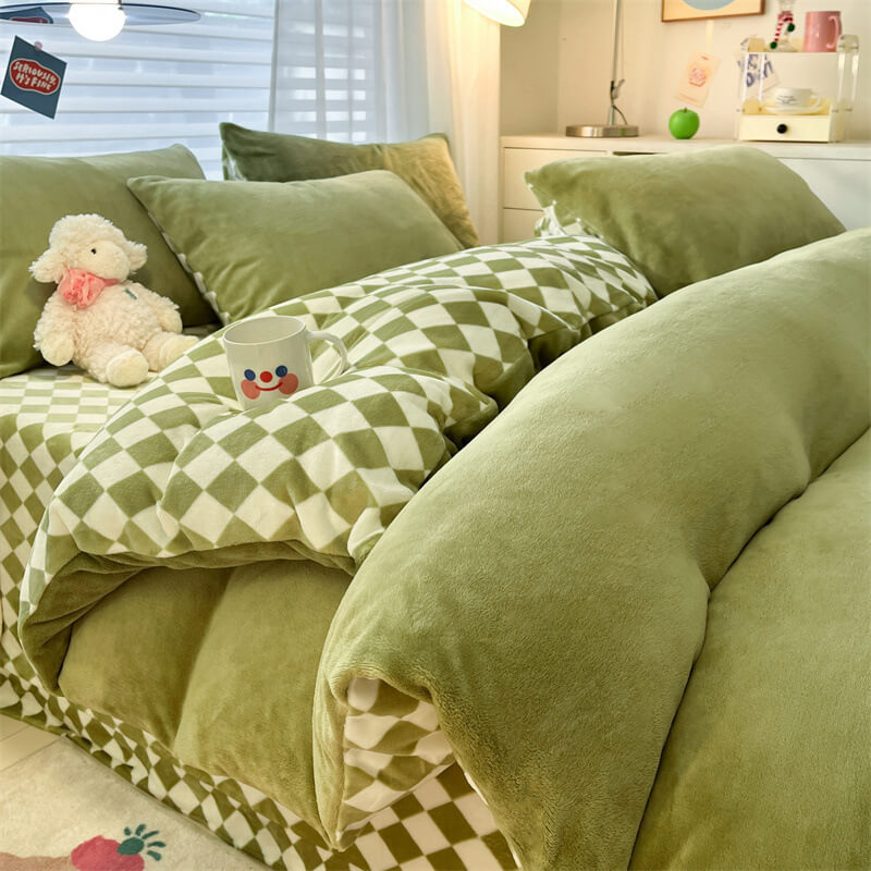 Ensemble de draps doux et doux pour la peau à carreaux en peluche chaude