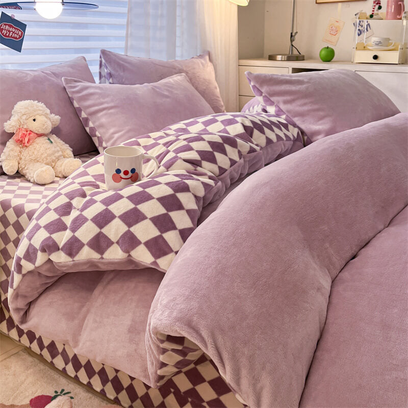 Ensemble de draps doux et doux pour la peau à carreaux en peluche chaude