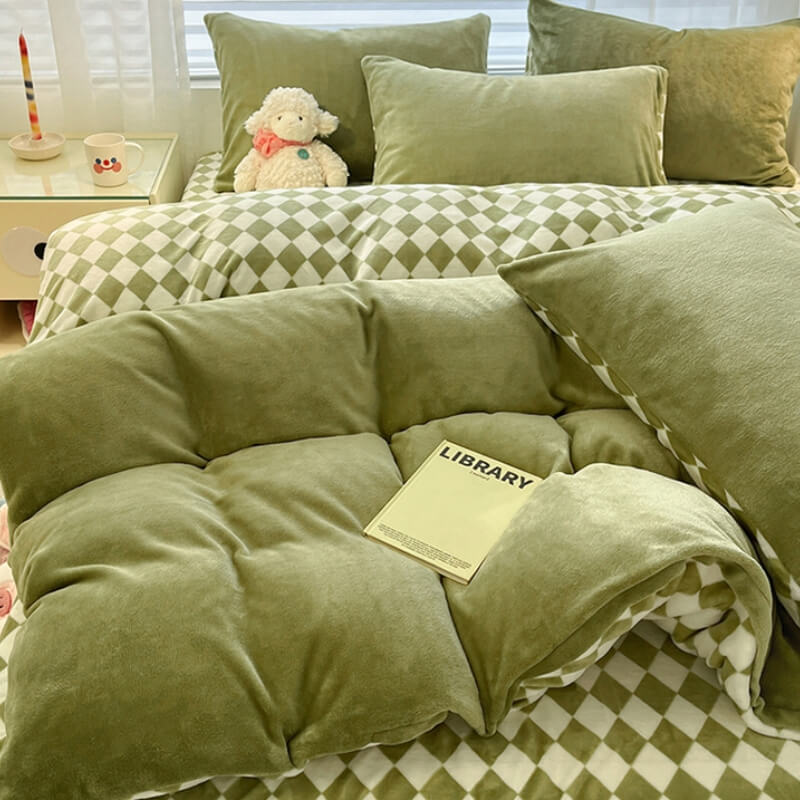 Ensemble de draps doux et doux pour la peau à carreaux en peluche chaude