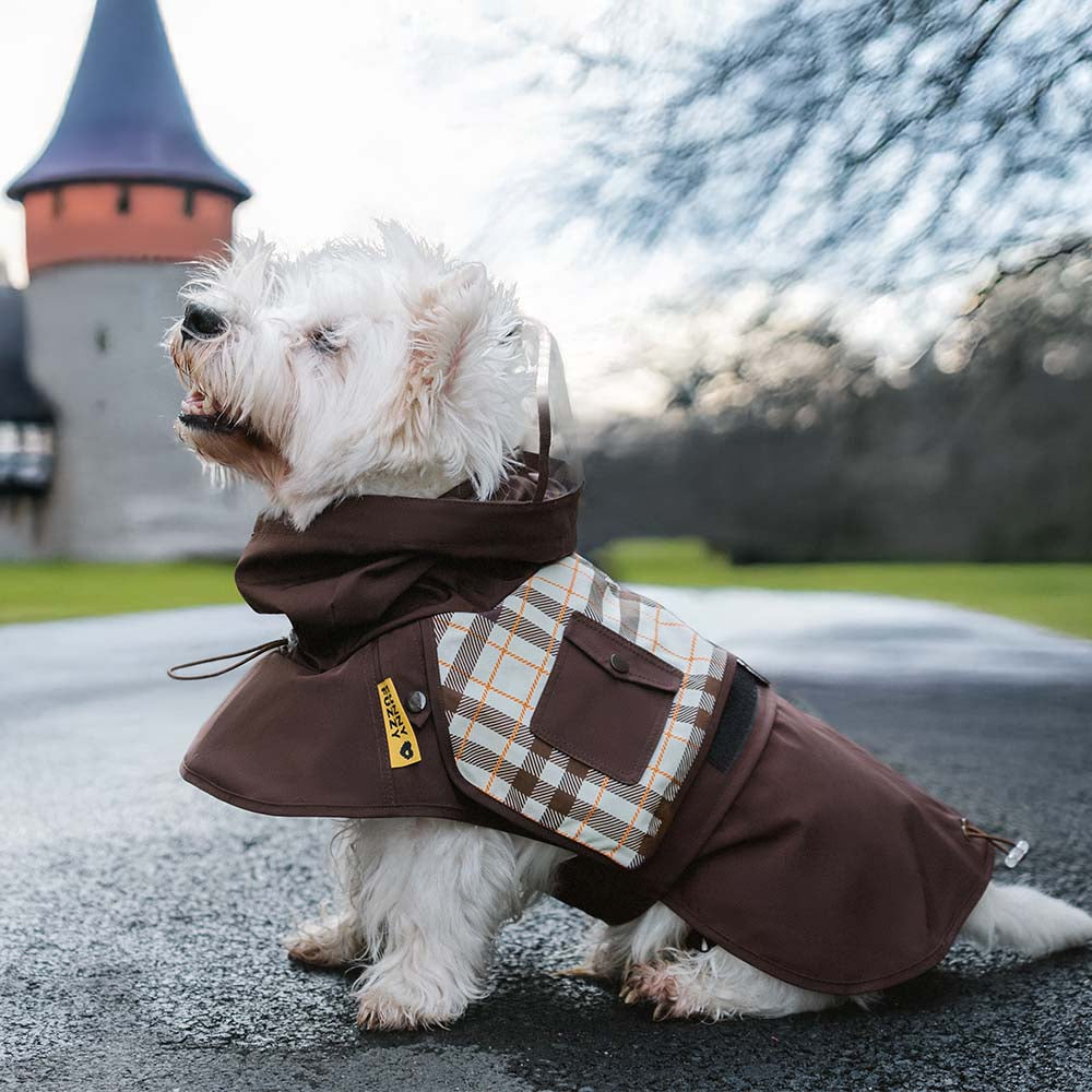 Wasserdichter, verstellbarer Hunde-Regenmantel im Vintage-Karomuster – Allwetterschutz