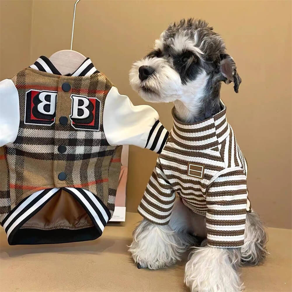 Giacca per cani da baseball a quadri - capispalla sportiva ed elegante per cani