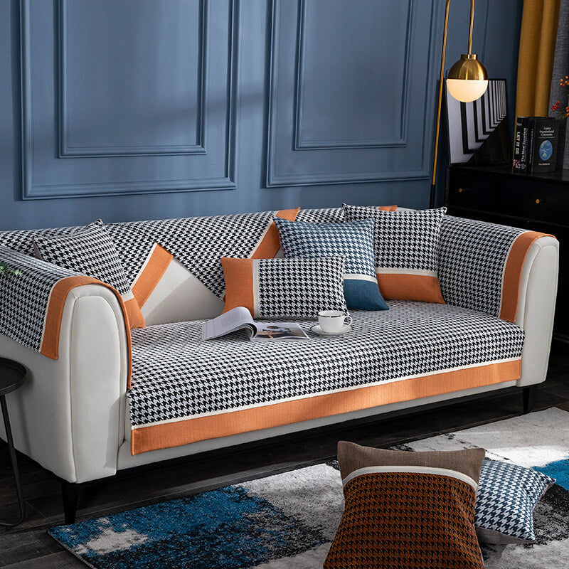 Coperchio di divano non slip Classic Houndshooth Stampa Chenille