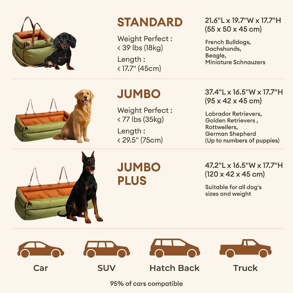Lit rehausseur de luxe pour siège d'auto pour chien en similicuir - Urban Voyager