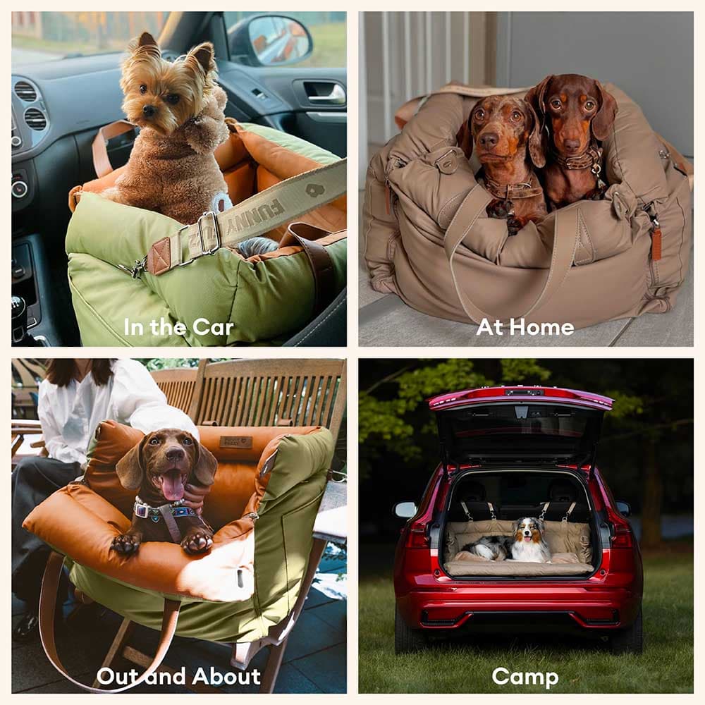 Lit rehausseur de luxe pour siège d'auto pour chien en similicuir - Urban Voyager