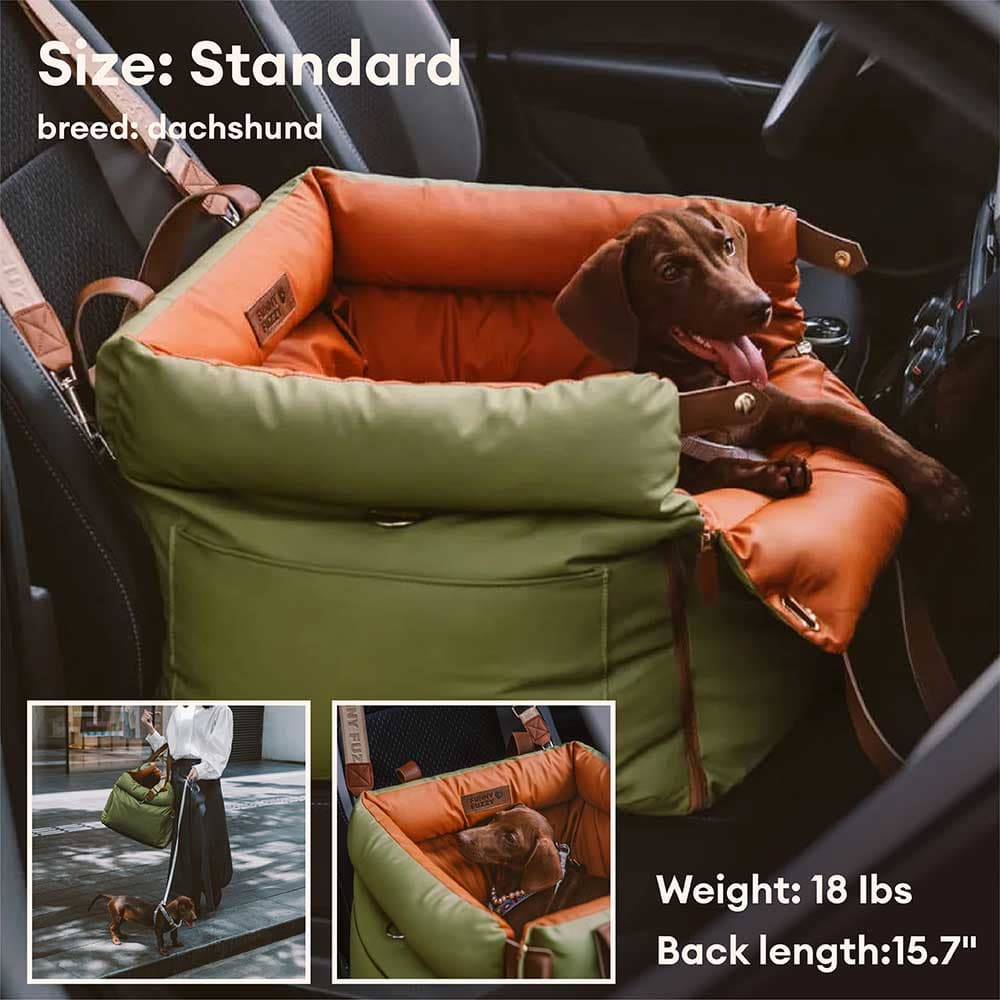 Lit rehausseur de luxe pour siège d'auto pour chien en similicuir - Urban Voyager