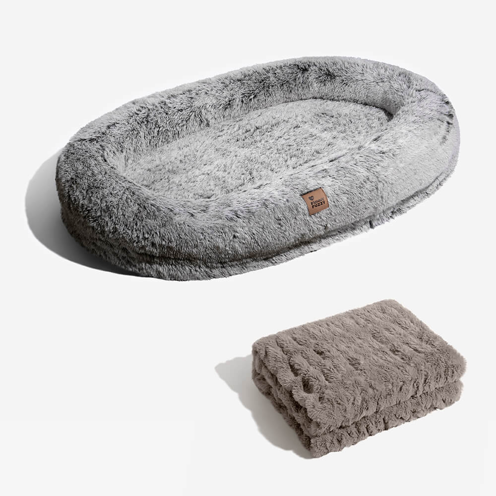 Luxury Super Large Human Dog Bed With Super Soft Pet Throw Blanket - FUNNYFUZZY