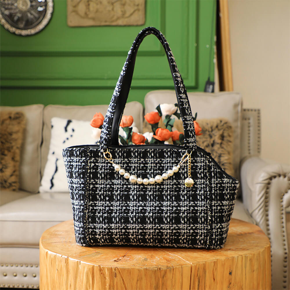 Soft Tweed Luxury Checkered Lightweight Dog & Cat Carrier Bag