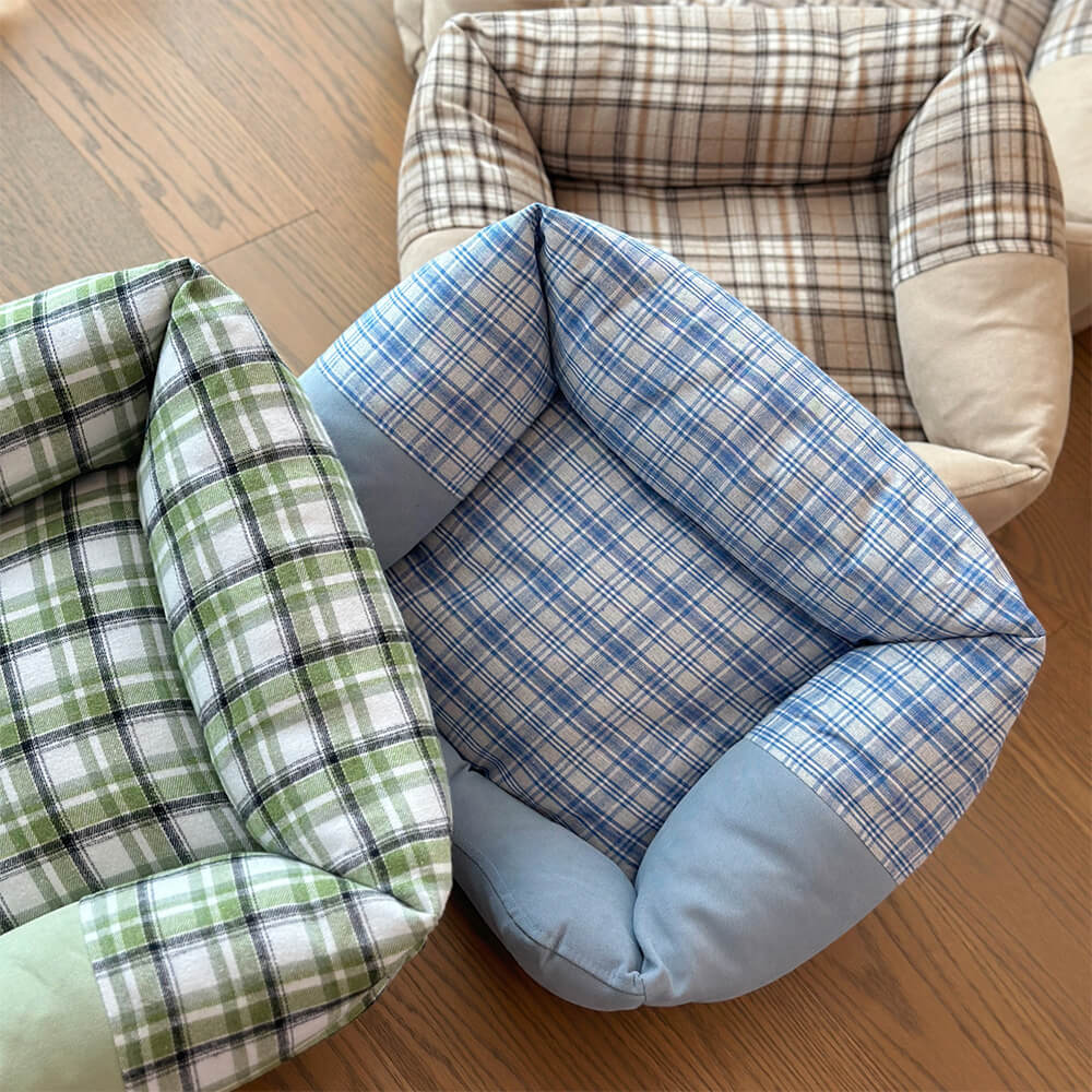 Plush Gingham Orthopedic Anti-Slip Washable Dog & Cat Bed