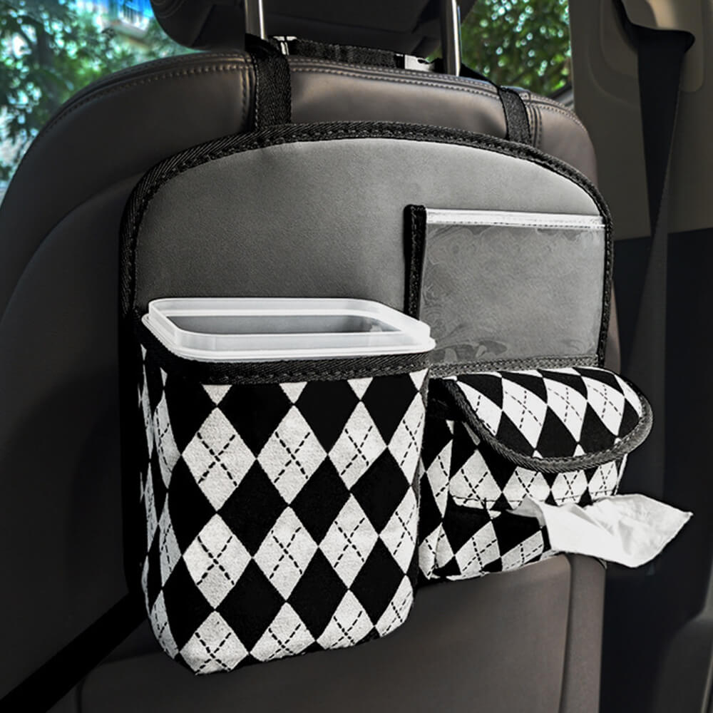 Black & White Diamond Multi-Functional Back Seat Car Organizer