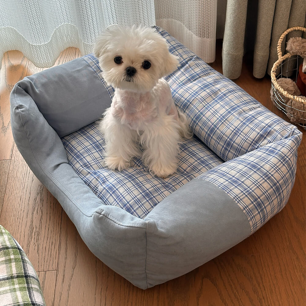 Plush Gingham Orthopedic Anti-Slip Washable Dog & Cat Bed