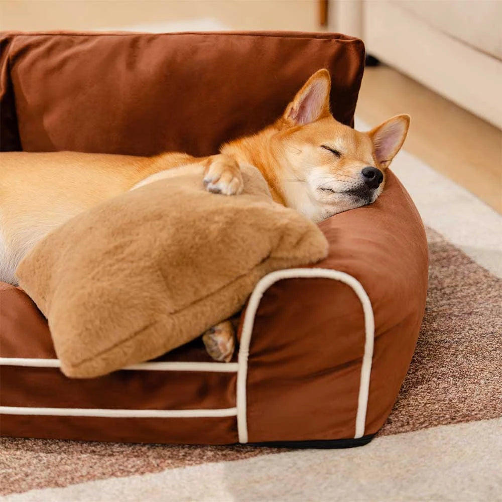 Deluxe Silk Velvet Removable Bolster Orthopedic Dog Bed With Pillow - RegalRest