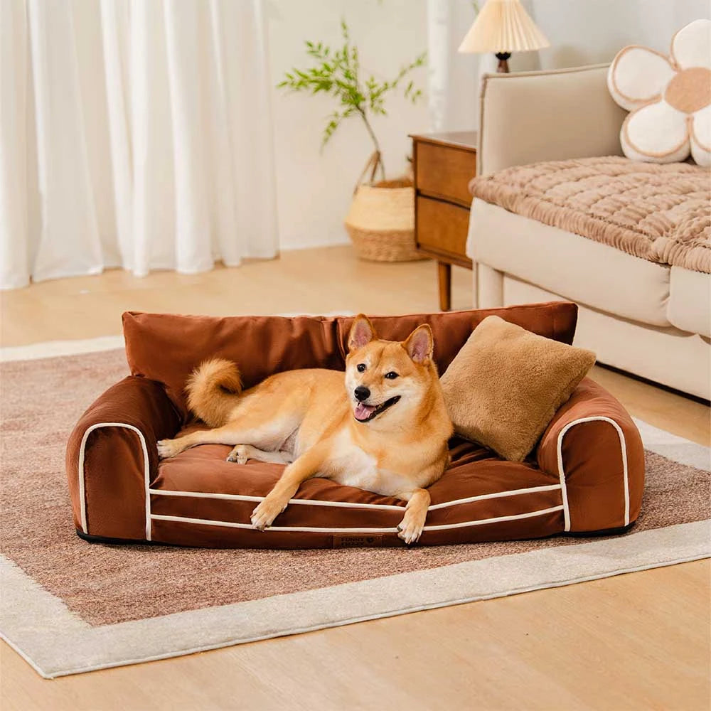Deluxe Silk Velvet Removable Bolster Orthopedic Dog Bed With Pillow - RegalRest