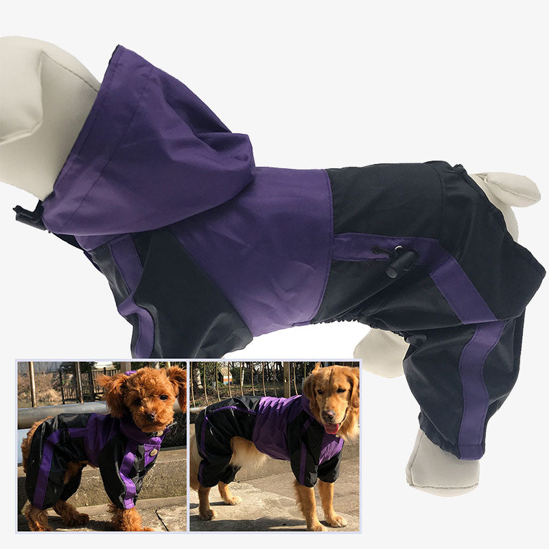 Manteau imperméable à couverture complète pour chien en tissu Oxford avec pattes et capuche