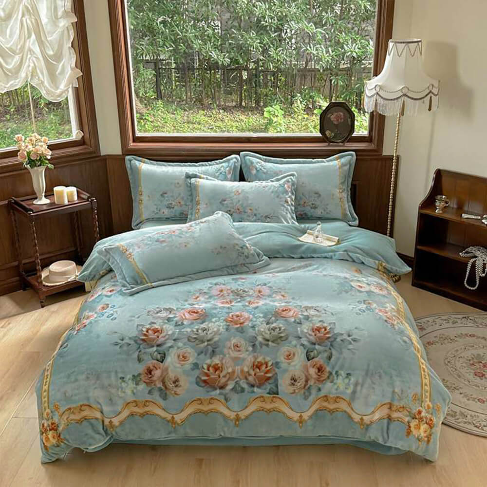 Timeless Floral Milk Velvet Warm Anti-Static Bed Sheet Set