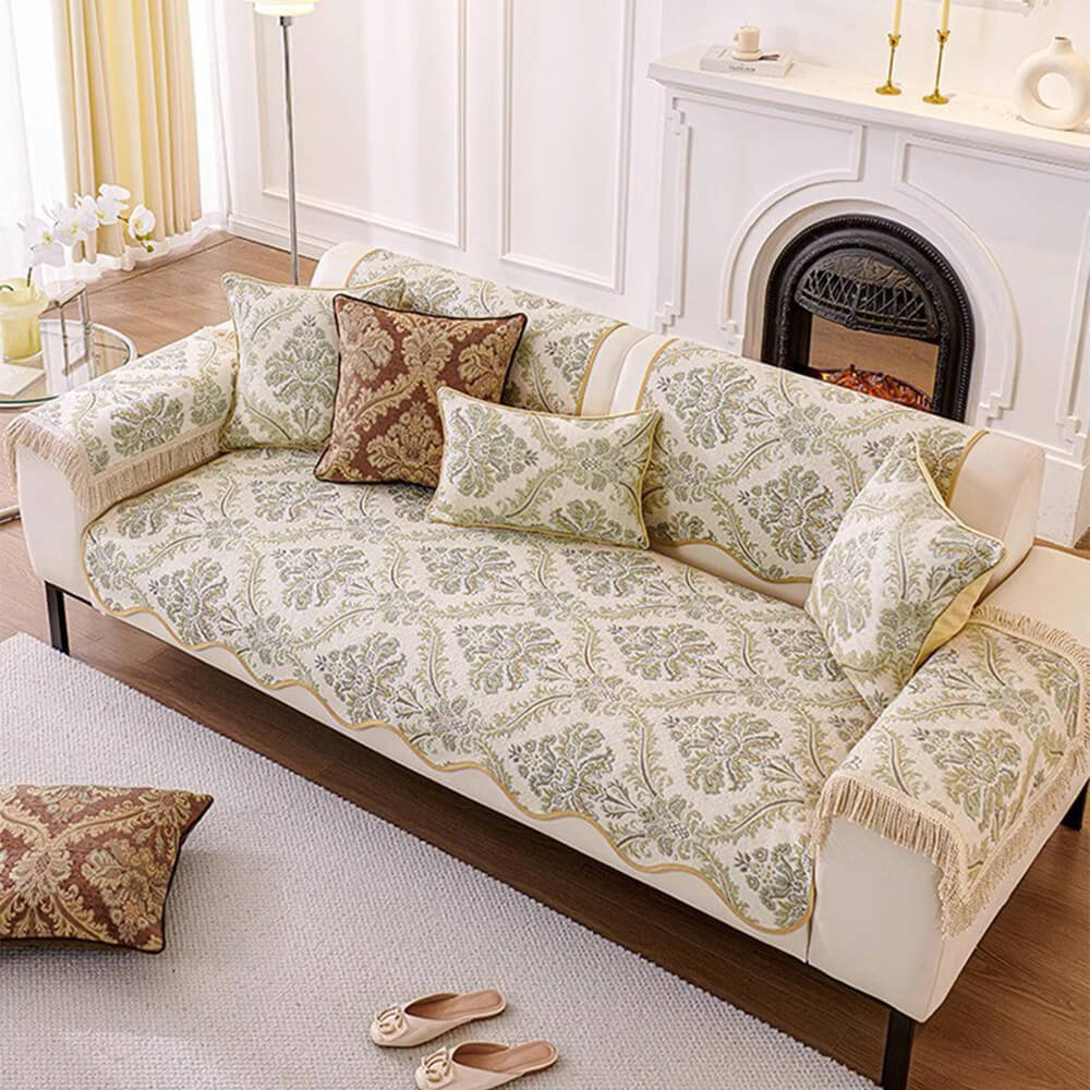 Luxury Chenille Floral Design Wave Edge Couch Cover