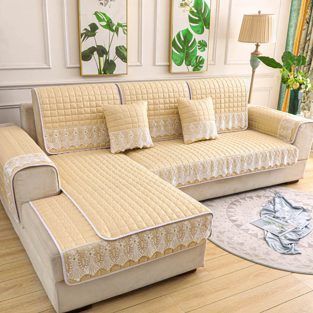 Luxury Quilted Lace Embroidery Non-Slip Couch Cover