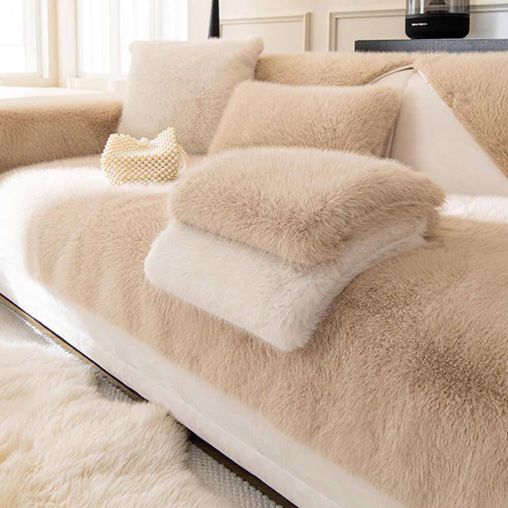 Warm Thick Faux Fur Sofa Protector Non-Slip Couch Cover