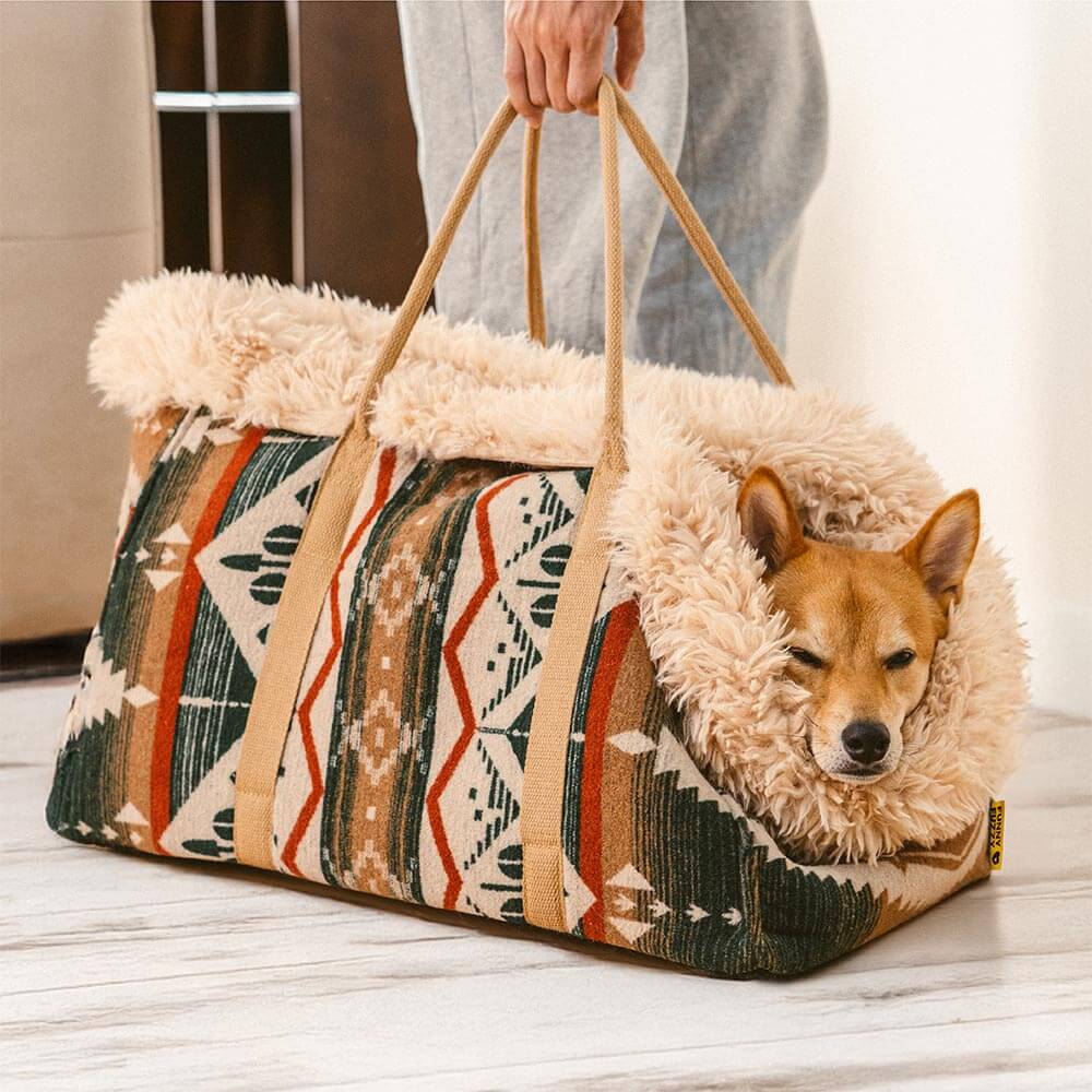 Großer wendbarer Ganzjahres-Indie-Boho-Haustiertransporter und Kuschelschlafsack für Hunde – Wondernap