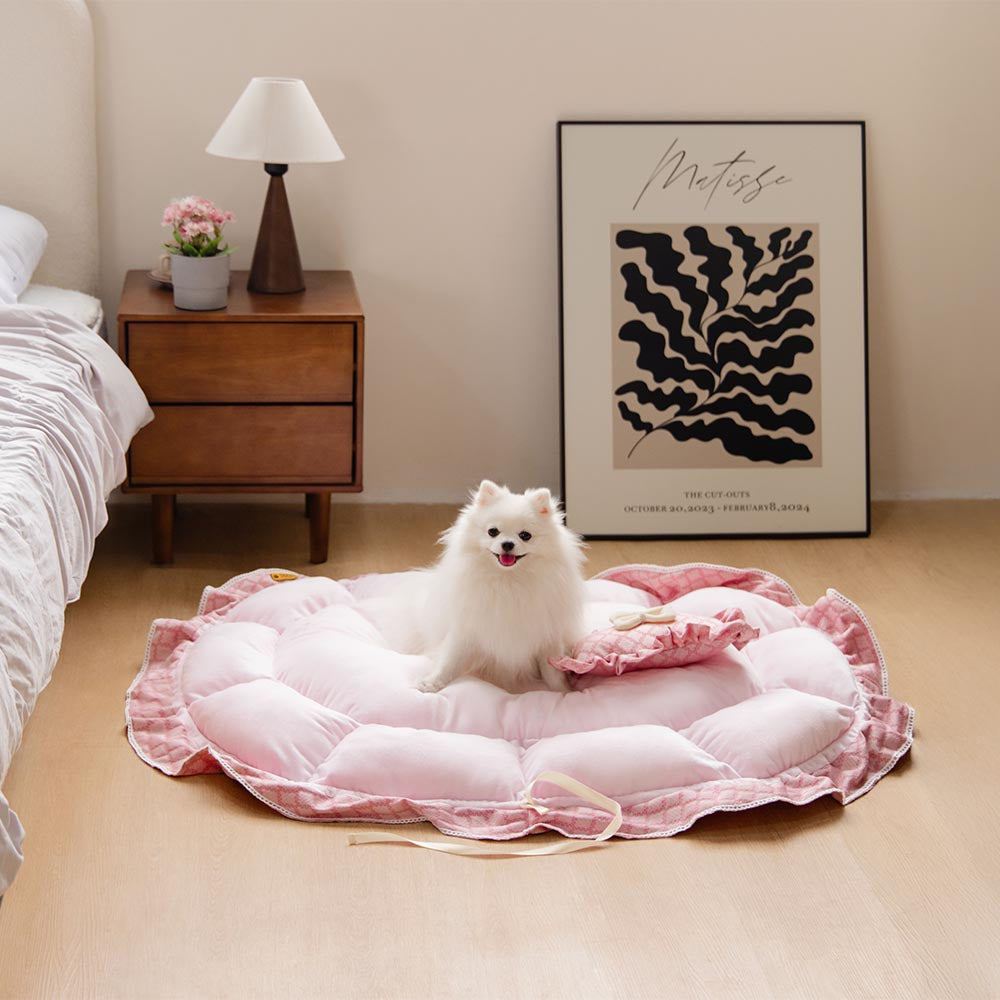 Drawstring Washable Multifunctional Round Pet Bed Mat - Floral Night Napper