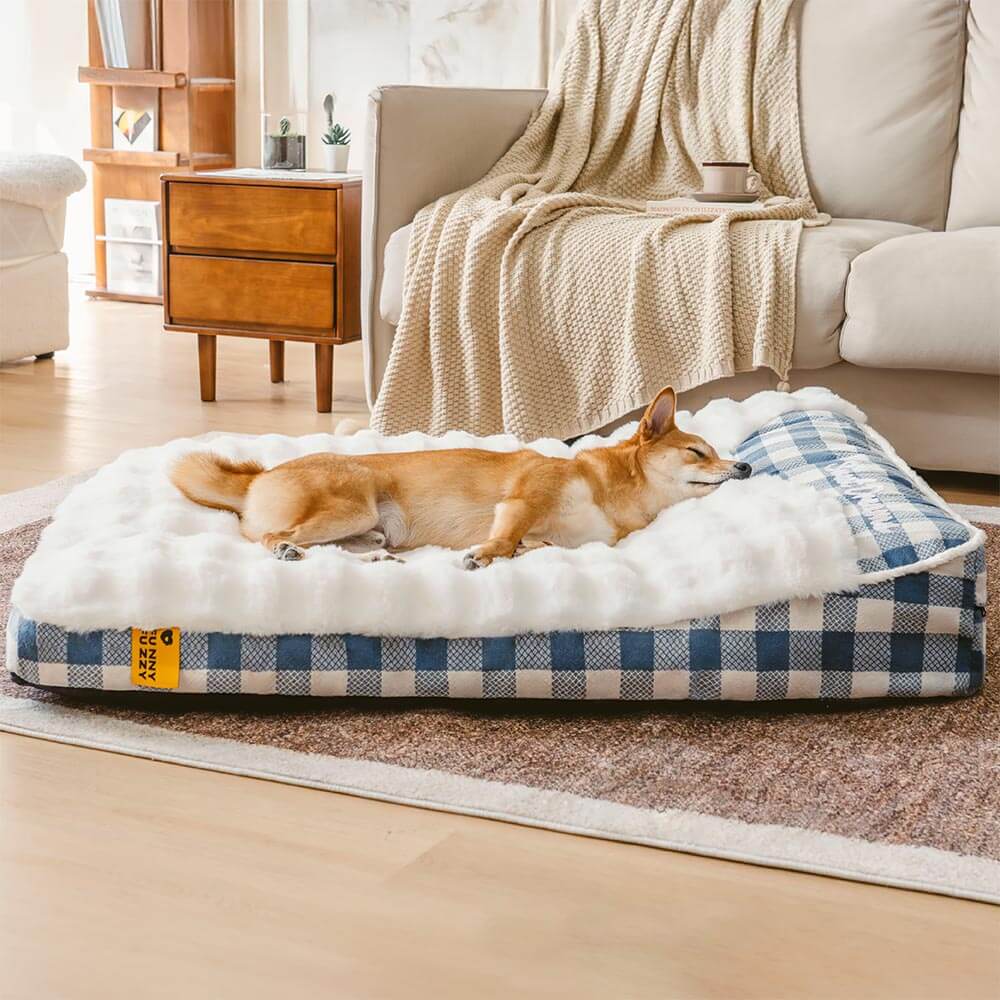 Large Classic Check Headrest Rectangle Orthopedic Dog Bed - Dreamy wave