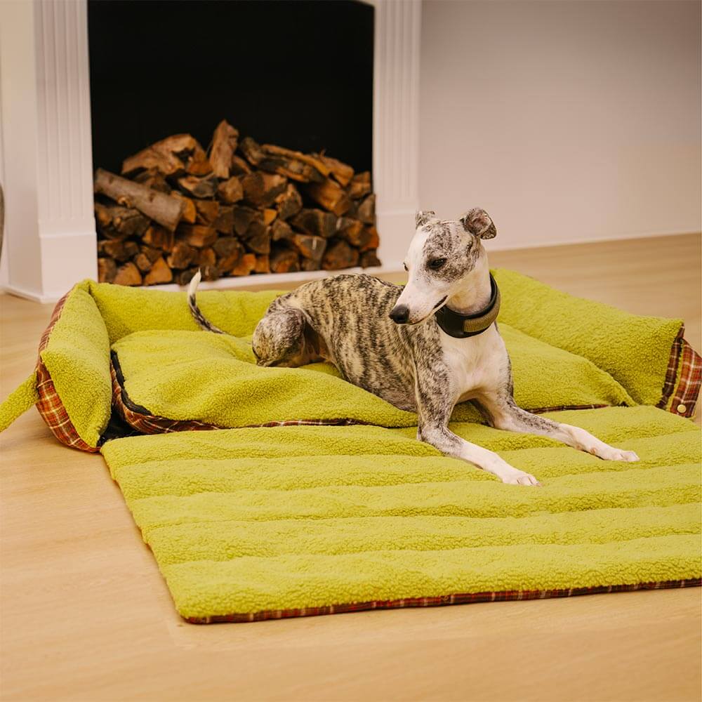 Cama plegable para perros con manta y diseño vintage de tartán lavable - Avocuddle