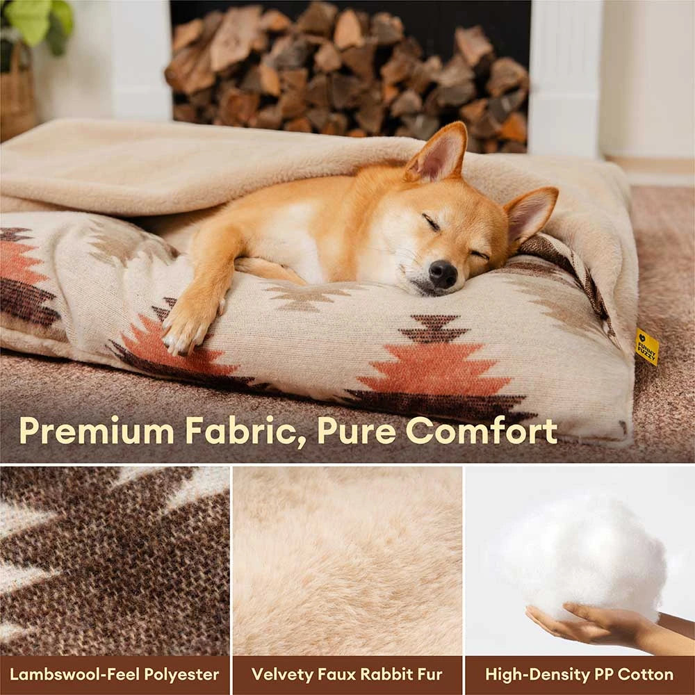 All-Season Reversible Boho Cave Covered Calming Dog Bed - HugSack